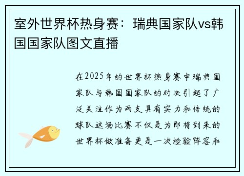 室外世界杯热身赛：瑞典国家队vs韩国国家队图文直播